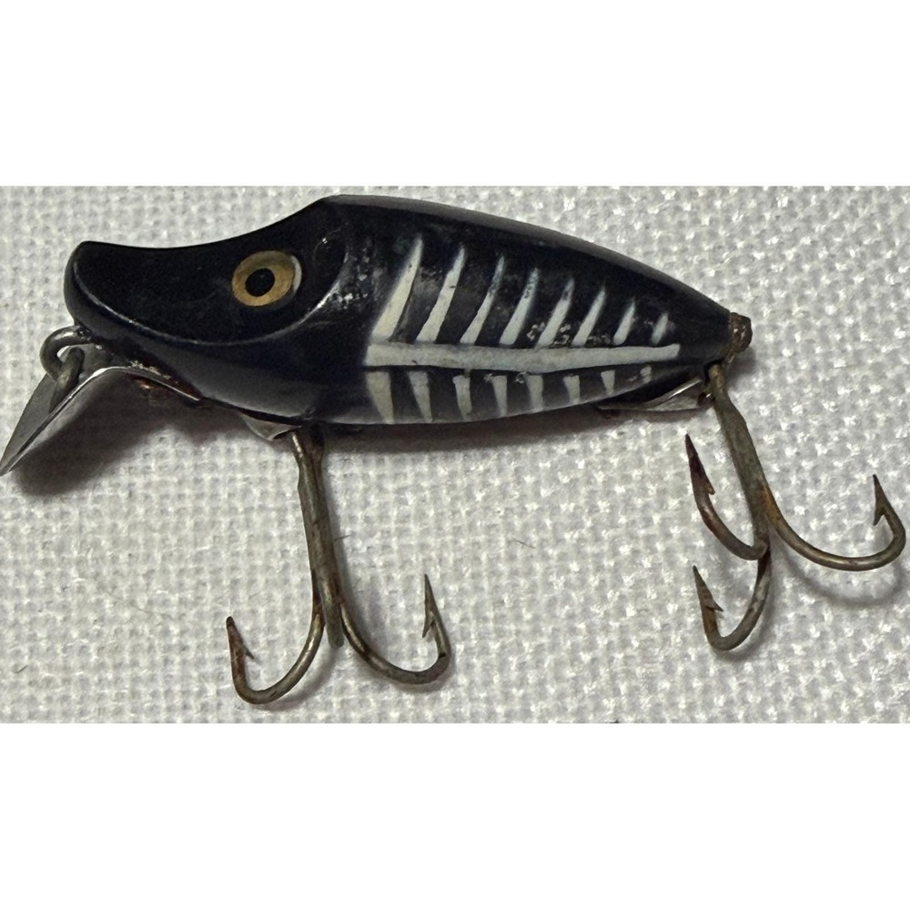 Heddon Midget River Runt Vintage Fishing Lure Black White Shore Minnow NB047